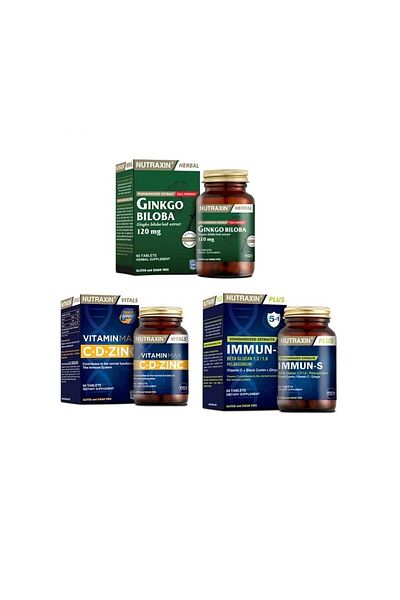 Nutraxin GinkgoBilobaandVitaminMax (c,d,zinc) Immun-s - 60 Tablets Set
