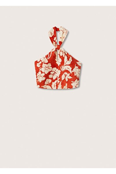 MANGO Woman Crop Keten Bluz