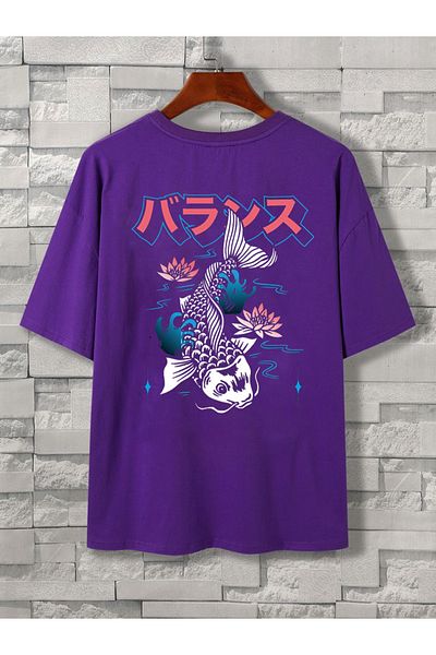 DEEPSENCE Unisex Oversize T-shirt Koi Fish Back Print Purple