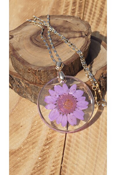 maycollection قلادة سلسلة ذهبية بتصميم ديزي إيبوكسي أرجواني طبيعي حقيقي