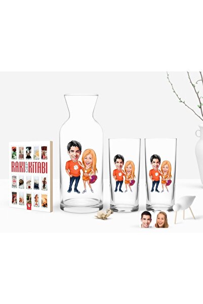 Bk Gift Kişiye Özel Renkli Baskılı Sevgililer Karikatürlü Ikili Rakı Bardağı ...