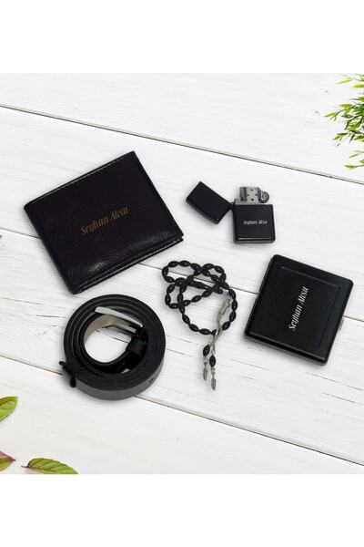 Bk Gift Kişiye Özel Cüzdan&kemer&çakmak&sigara Tabakası&tespih Hediye Seti