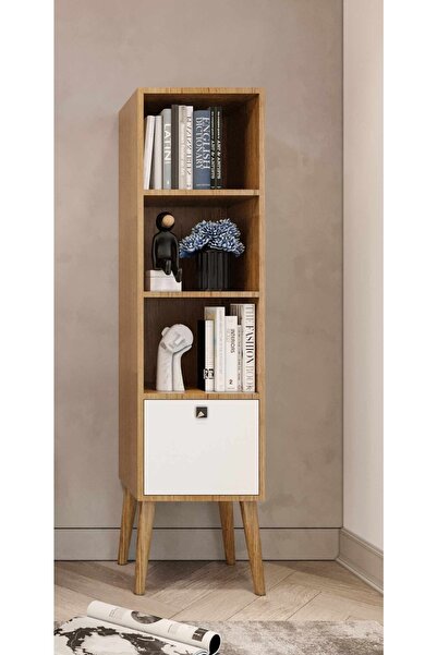 MERLİN MOBİLYA Major Tek Kapaklı 4 Bölmeli Beyaz Esintili Kitaplık