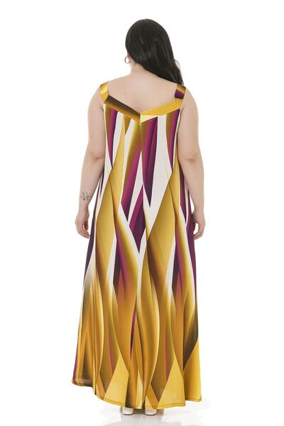 DISENTIS MODEST Büyük Beden Kalın Bant Askılı Önü Boydan Düğmeli Uzun Hardal Elbise