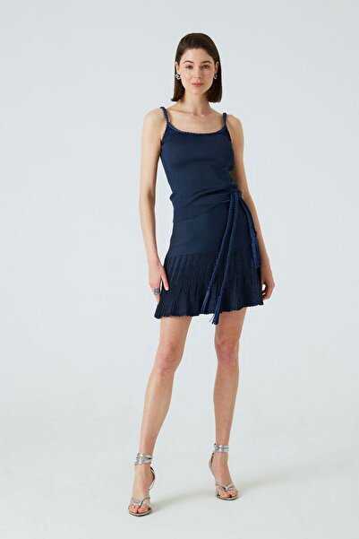 JOIN US Námořnická modrá sukně s pleteným páskem