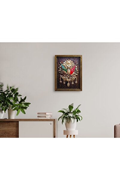 Bk Gift Home Osmanlı Arması Tasarımlı Doğal Masif Ahşap Çerçeveli Tablo 45x65...