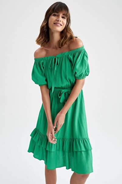 DeFacto Μίντι φόρεμα με κοντό μανίκι γιακά Carmen