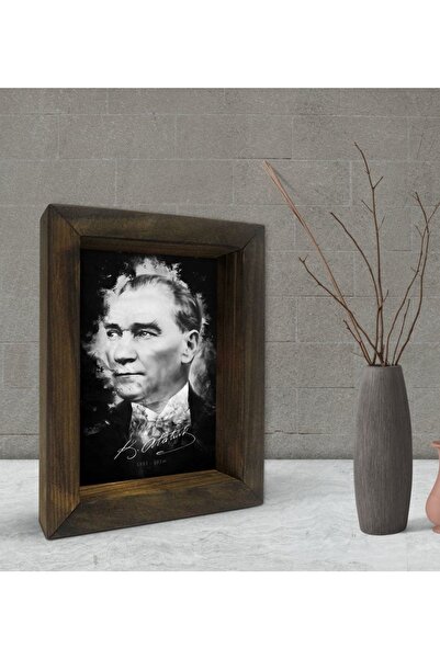 Bk Gift Gift Atatürk Tasarımlı Dekoratif Doğal Masif Ahşap Çerçeve 15x20cm-14