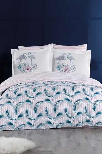 Hobby Florina Poplin Double Duvet Cover Set - Turquoise