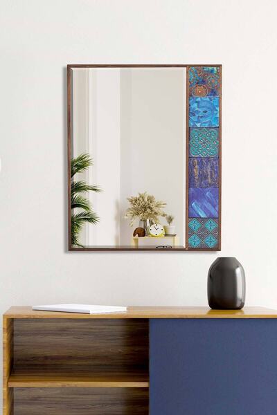 bluecape Amalfi Doğal Ağaç 50x62 Cm Antik Limra Taş Çerçeveli Dekoratif ayna