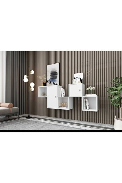 Nettrends 2 Kapaklı Raflı Duvara Monte Ayaksız Dresuar Beyaz 170 cm  Drs-1001-ç