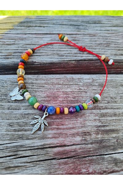 GÜMÜŞTEL EL SANATLARI Certified 7 Chakra Natural Stone Design Hanging Anklet with Surprise Gift