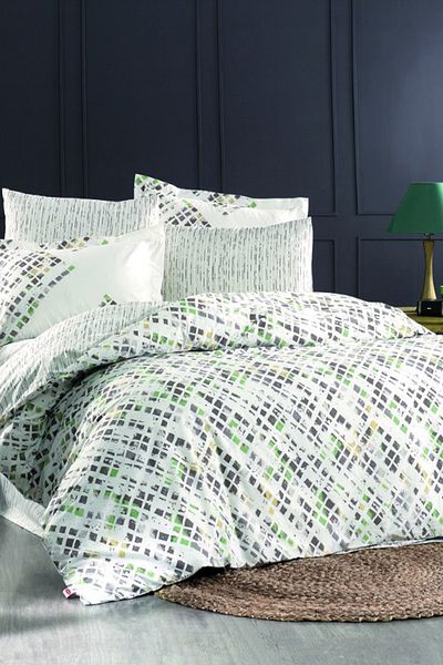 Hobby Rithym Poplin Double Duvet Cover Set - Green