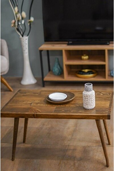 ELİSRA Ahşap Masif Ağaç Doğal Orta Sehpa Konik Ayak Ahşap Orta Sehpa
