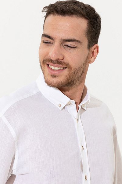 Pierre Cardin White Men's Shirt - Uzunkol, G021SZ004.000.1371728.VR013