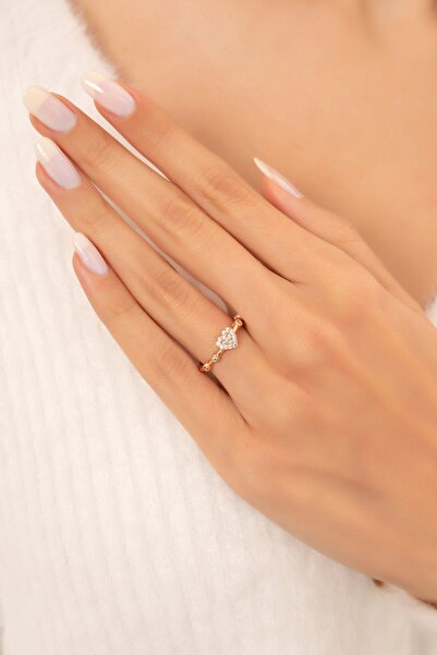 Eva Jewelry Minimal Kalp Motifli 14 K Rose Gold Kaplama Ayarlanabilir Kadın Yüzük