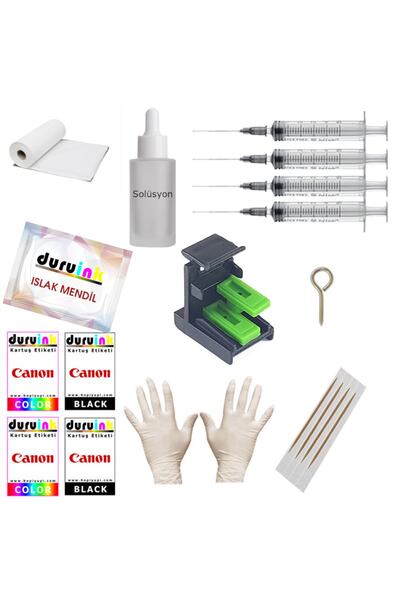 Duruink Canon Pixma E3440 Pg46 Cl56 Yazıcı Uyumlu Kartuş Dolum Seti 500ml Siyah+3x100ml Renkli Mürekkep