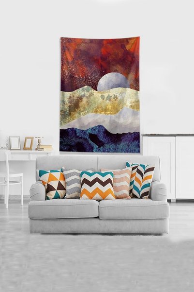 linazaitun Red Moon's Adventure - Stain Resistant Velvet Tapestry, Wall Cover...