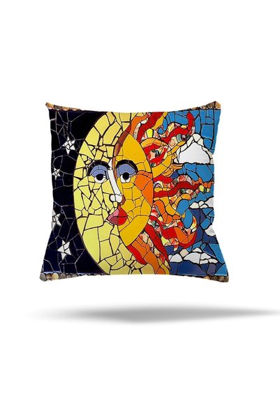 linazaitun Mosaic Sun Moon Ethnic Pattern Hidden Zippered Pillow Case Throw P...