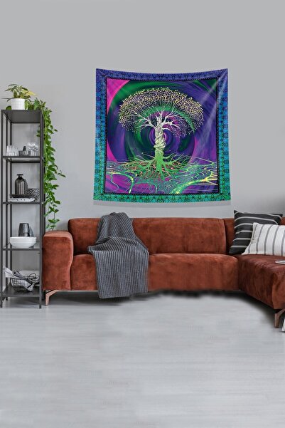 linazaitun Tree of Life Multicolor Nonsistant Velvet Tapestry - Wall Cover an...