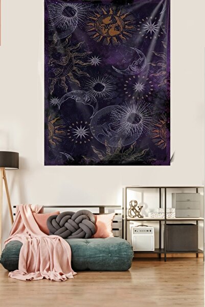 linazaitun Güneş Ve Ay Gökyüzü Leke Tutmaz Kadife Dokulu Kumaş Duvar Örtüsü D...