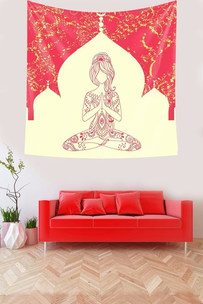 linazaitun Yoga Energy - Stain Resistant Velvet Tapestry, Chakras Patterned W...