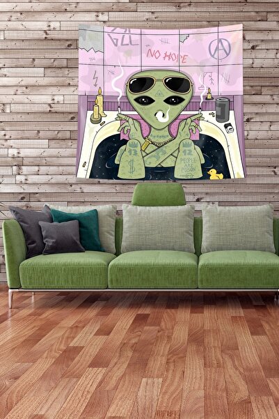 linazaitun Multicolor Alien Inside the Bathtub Stain Resistant Velvet Fabric ...