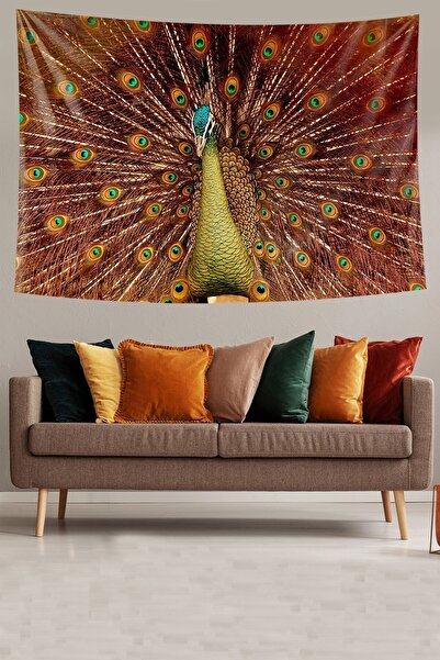 linazaitun Peacock Feather Patterned Stain Resistant Velvet Textured Fabric W...