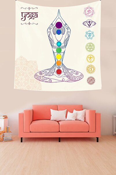 linazaitun Yoga Enerji Çakralar Leke Tutmaz Kadife Dokulu Kumaş Duvar Örtüsü ...