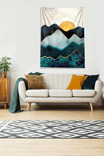 linazaitun Sunrise Sunset Multicolor Resistant Velvet Tapestry - Wall Carpet