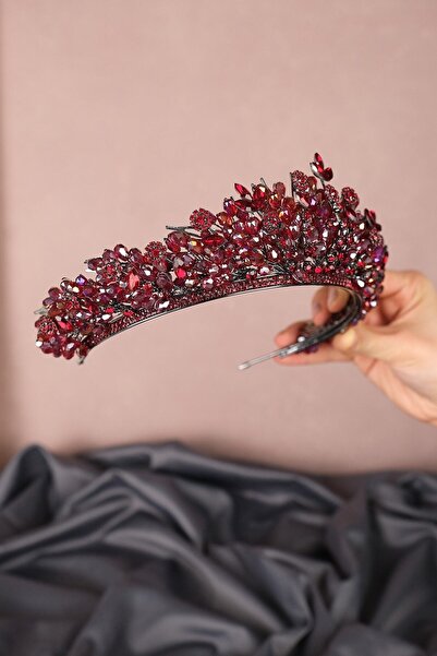 Bontex Γυναικεία Κορώνα Βουργουνδίας Ανοιξιάτικη Κρυστάλλινη Με χάντρες Νυφικ...