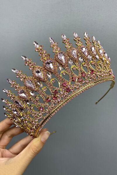 Bontex Coroană de mireasă din aur roz, model Zenna, coroană cu henna pentru m...