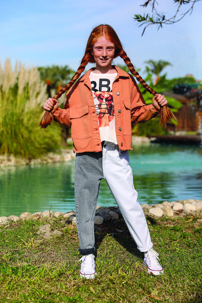 Pink Hippo Kids Çift Kapak Cepli Yandan Bağcıklı Kız Çocuk Kot Ceket