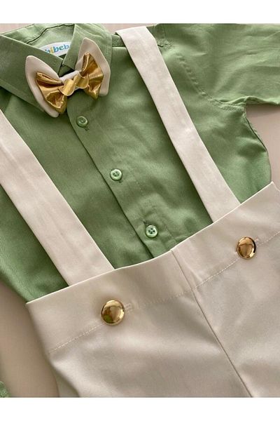 tubibebe Shirt Excluded.gold Detailed Salopet Set (SALOPET AND BOW TIE - SHIRT EXCLUDED.)