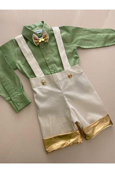 tubibebe Shirt Excluded.gold Detailed Salopet Set (SALOPET AND BOW TIE - SHIRT EXCLUDED.)