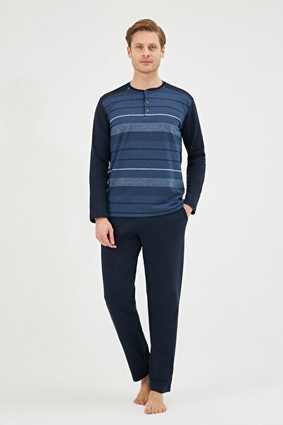 Eros Interlock O Placket Front Jacquard Long Sleeve Pajamas Set