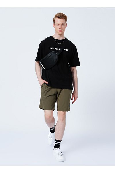Aeropostale E-7957 Elastic Standard Fit Plain Khaki Men's Bermuda Shorts