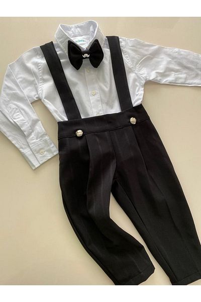 tubibebe Black Pleated Salopet White Shirt Set - Special Occasion Costume