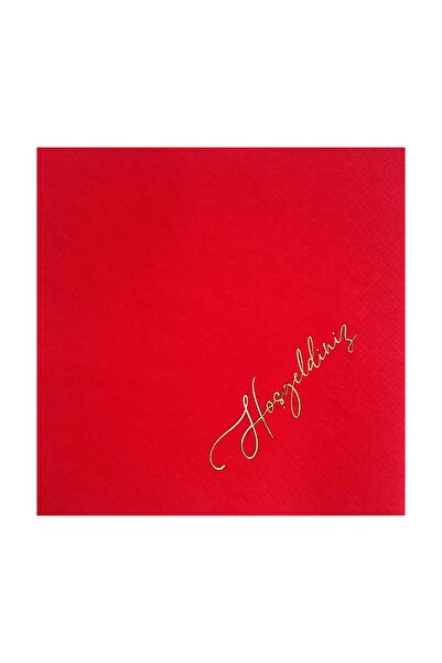 Story مجموعة من 16 منديل ورقي أحمر اللون مقاس 33 × 33 سم مع نقش ترحيب على شكل...