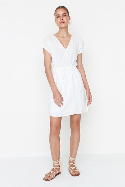 Trendyol Collection Ecru Ruffle részletes szövött szőtt ruha TWOSS22EL00739