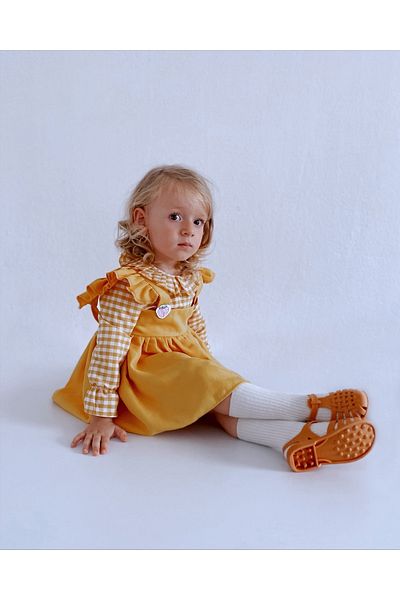 Le Petite Sole Rochie galbenă din cămașă Gingham