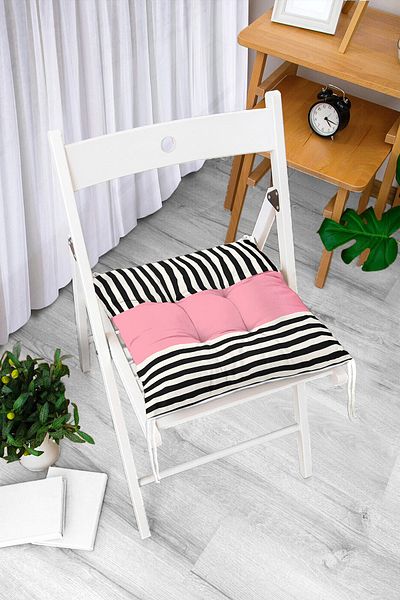 Realhomes Pink Floor Black Striped Digital Printed Modern Pouf Chair Cushion