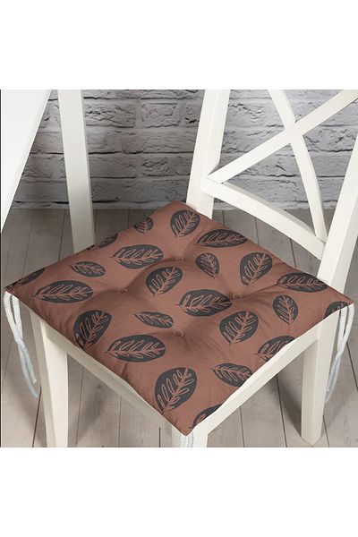 Realhomes Digital Printed Pouf Chair Cushion with Brown Floor and Leaf Design