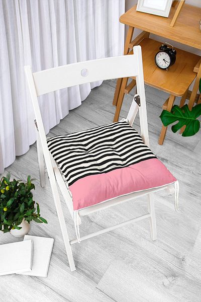 Realhomes Pink Floor Black Striped Digital Printed Modern Pouf Chair Cushion