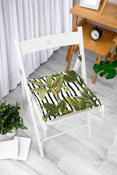 Realhomes Striped Floor Tropical Leaf Motif Modern Fluffy Chair Cushion