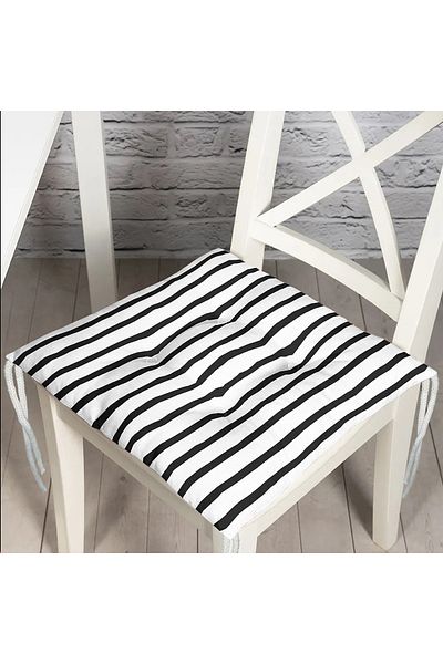 Realhomes Black and White Striped Digital Printed Fluffy Chair Cushion