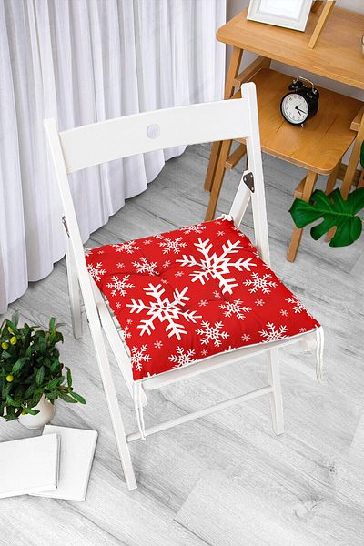 Realhomes Red Floor Snowflake Special Design Christmas Themed Fluffy Chair Cushion