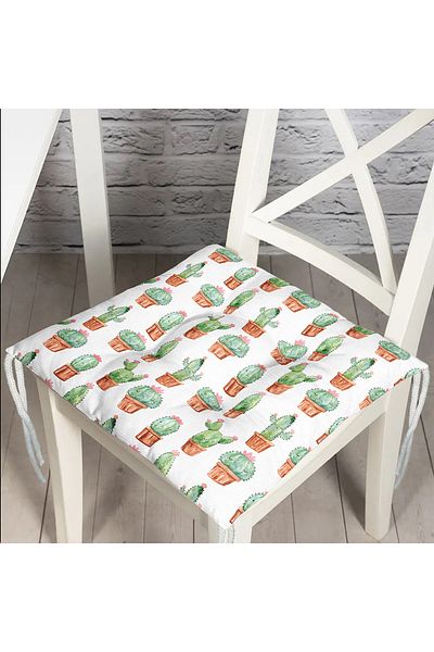 Realhomes Small Small Cactus Drawings Digital Printed Fluffy Chair Cushion