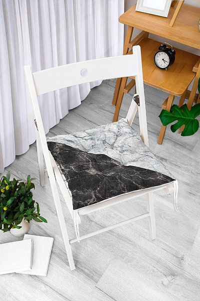 Realhomes Black Gray Marble Motif Digital Printed Fluffy Chair Cushion