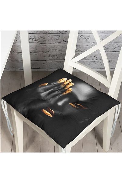 Realhomes Black Women's Designed Fluffy Chair Cushion with Gold Detail